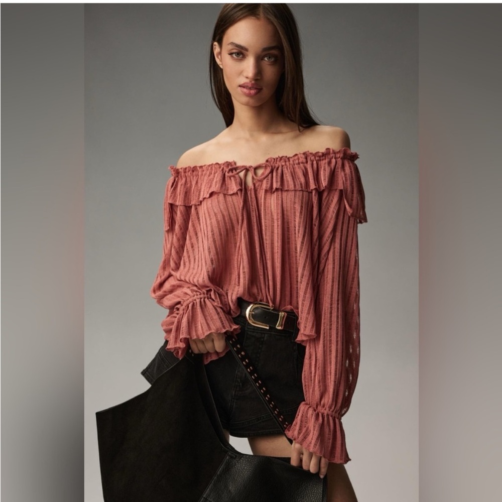 Women's Off-Shoulder Ruffle Top - Pink
